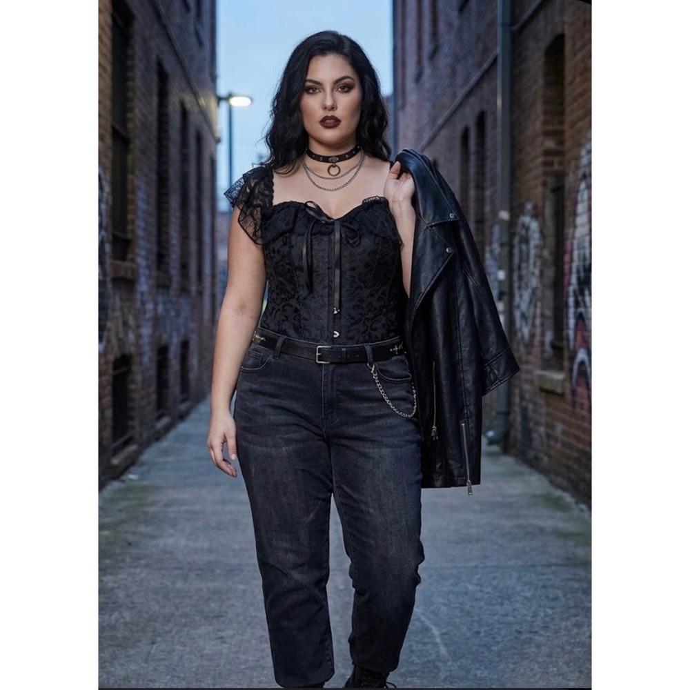 Black Jacquard Lace Corset Top Victorian Steampunk Bustier 2XL